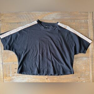 All Saints NWT Black Cotton Tee Cropped Crop Lace Ribbon Detail Boxy